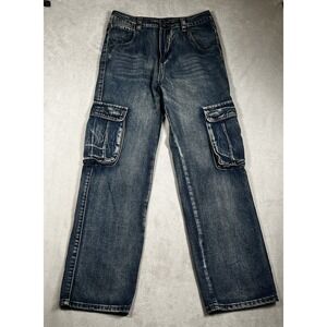 Mens Casual Loose Hip Hop Denim Barrel Jeans‎ Cargo Pockets Size 30/30 Yeokou
